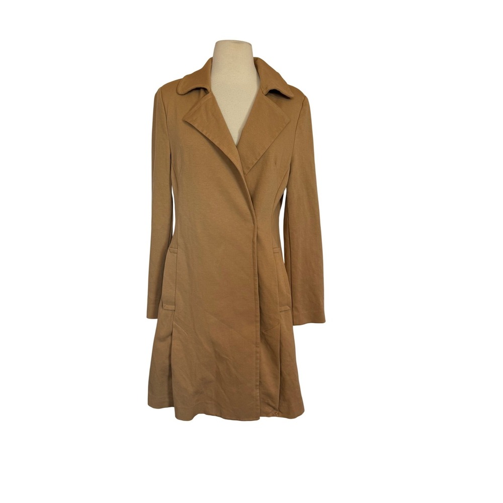 Cabi‎ Camel Tan Knit Trench Jacket Coat Double Snap Notched Lapel Women SZ M